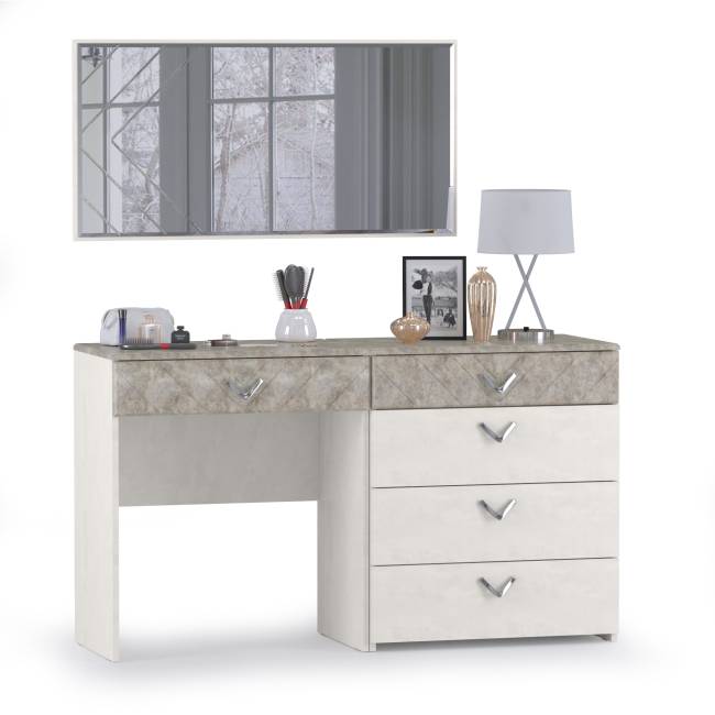 Стол туалетный с комодом и зеркалом Амели Моби цвет шёлковый камень/бетон чикаго беж