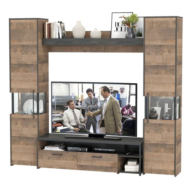 Индустриальная гостиная в стиле лофт с подсветкой Трувор № 17 цвет дуб гранж песочный/интра