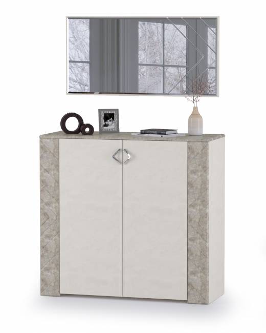 Комод с дверками с зеркалом Амели Моби цвет шёлковый камень/бетон чикаго беж