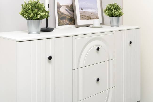 Два комода-ТВ-тумбы Валенсия с двумя навесными полками цвет белый шагрень