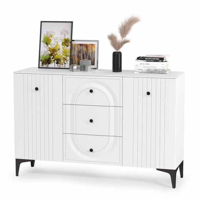 Два комода-ТВ-тумбы Валенсия с двумя навесными полками цвет белый шагрень