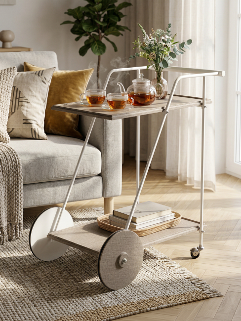 Стол сервировочный Новум белый/белый/текстиль темный