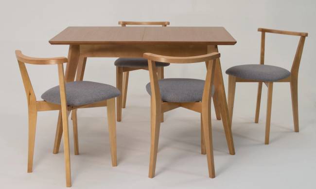 Стол Сканди 120 натур со стульями Франк натур рогожка серый