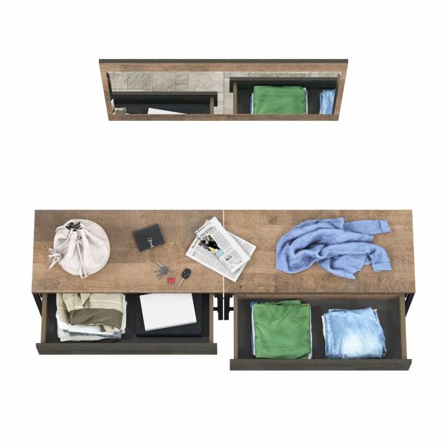 Две тумбы для обуви с сиденьем и зеркалом Трувор цвет дуб гранж песочный/интра