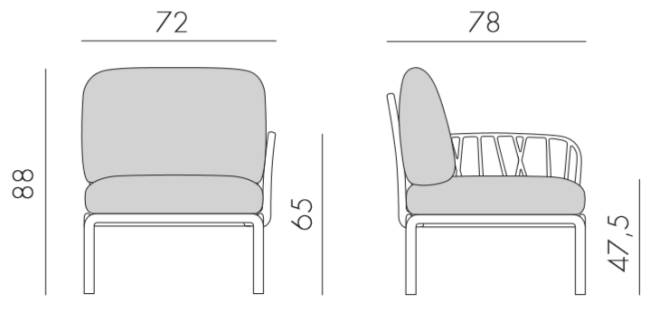Модуль правый/левый пластиковый с подушками Komodo Elemento Terminale DS/SX белый, синий 745х780х900 мм