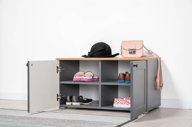 Тумба для обуви с тумбой две дверки Остин цвет серый графит/дуб крафт золотой