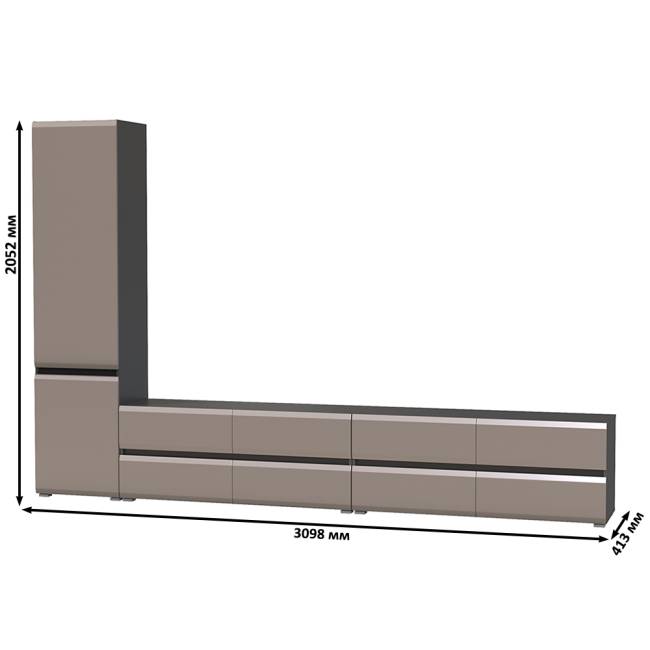 Две тумбы для аппаратуры и шкаф две дверки Сидней цвет антрацит/МДФ веллюто капучино Две тумбы для аппаратуры и шкаф две дверки Сидней цвет антрацит/МДФ веллюто капучино