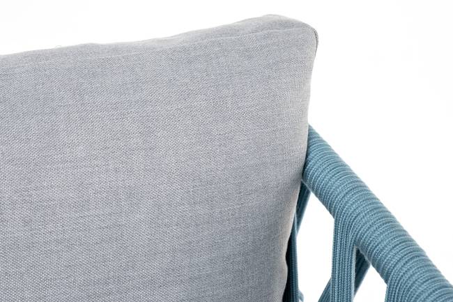 "Диего" кресло плетеное из роупа, каркас алюминий светло-серый (RAL7035) муар, роуп бирюзовый круглый, ткань светло-серая "Диего" кресло плетеное из роупа, каркас алюминий светло-серый (RAL7035) муар, роуп бирюзовый круглый, ткань светло-серая