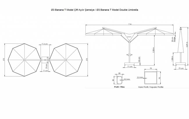 Зонт профессиональный двухкупольный Ø3х6 м Double Banana T бежевый Ø3000х6000 мм Зонт профессиональный двухкупольный Ø3х6 м Double Banana T бежевый Ø3000х6000 мм