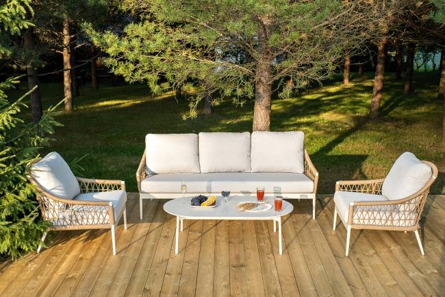 "Венеция" лаунж-зона из искусственного ротанга, цвет соломенный (К)