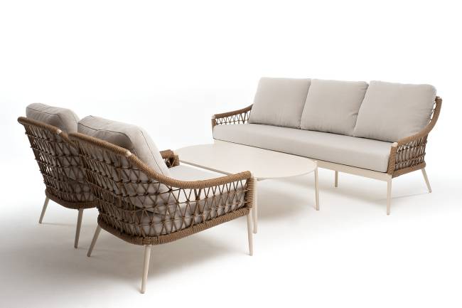 "Венеция" лаунж-зона из искусственного ротанга, цвет соломенный (К)