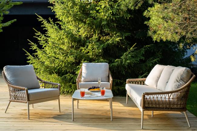 "Венеция" лаунж-зона из искусственного ротанга, цвет соломенный (К)