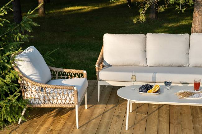 "Венеция" лаунж-зона из искусственного ротанга, цвет соломенный (К)