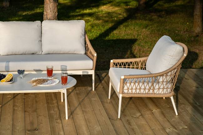 "Венеция" лаунж-зона из искусственного ротанга, цвет соломенный (К)