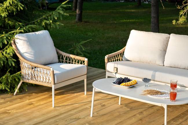 "Венеция" лаунж-зона из искусственного ротанга, цвет соломенный (К)