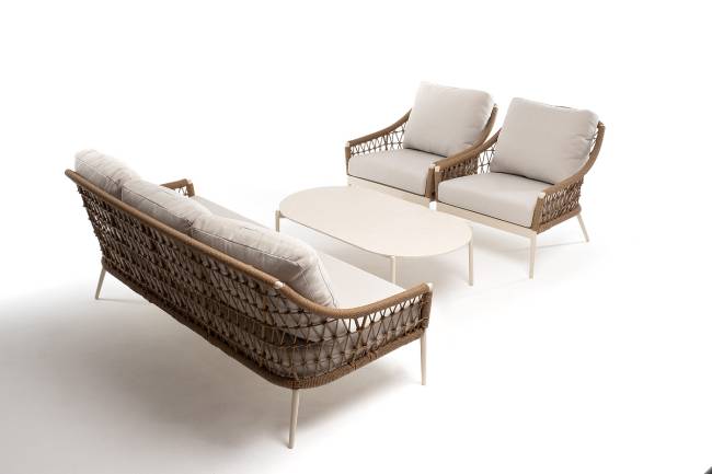 "Венеция" лаунж-зона из искусственного ротанга, цвет соломенный (К)