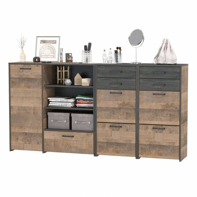 Две высоких тумбы для обуви и тумба-комод Трувор цвет дуб гранж песочный/интра