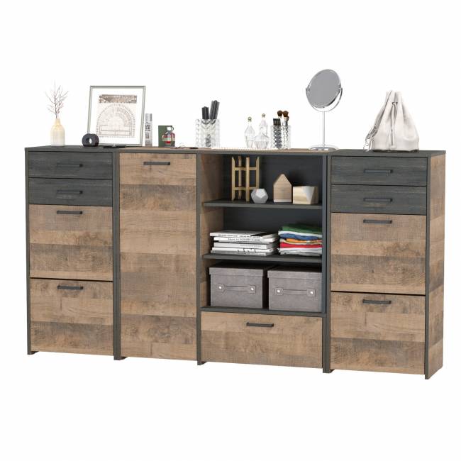 Две высоких тумбы для обуви и тумба-комод Трувор цвет дуб гранж песочный/интра