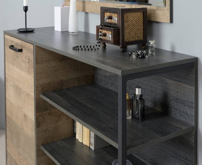 Две высоких тумбы для обуви и тумба-комод Трувор цвет дуб гранж песочный/интра