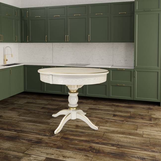 Стол обеденный Фидея 4 раздвижной слоновая кость/золото 90/130*90