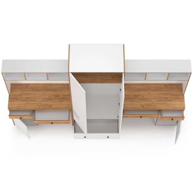 Два компьютерных стола и платяной шкаф Вуди цвет белый премиум/дуб крафт золотой