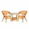 Комплект террасный Пеланги/Pelangi (стол со стеклом + 2 кресла) /с подушками/ ротанг, кресло 65х65х77см, стол диаметр 64х61см, медовый Honey (мед) ротанг