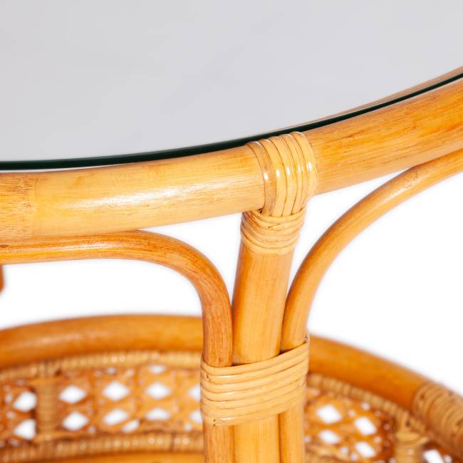 Комплект террасный Пеланги/Pelangi (стол со стеклом + 2 кресла) /с подушками/ ротанг, кресло 65х65х77см, стол диаметр 64х61см, медовый Honey (мед) ротанг