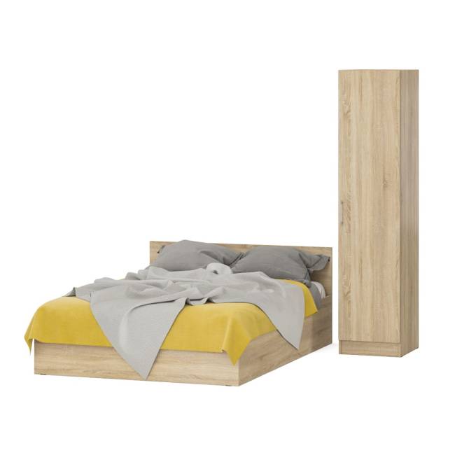 Двуспальная кровать с ящиками 1400 с пеналом Стандарт цвет дуб сонома Двуспальная кровать с ящиками 1400 с пеналом Стандарт цвет дуб сонома