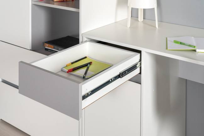 Стол Торонто с полкой и стеллажом цвет белый шагрень/стальной серый