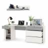Стол компьютерный с верхней полкой и комодом Торонто цвет белый шагрень/стальной серый