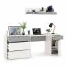 Стол компьютерный с верхней полкой и комодом Торонто цвет белый шагрень/стальной серый