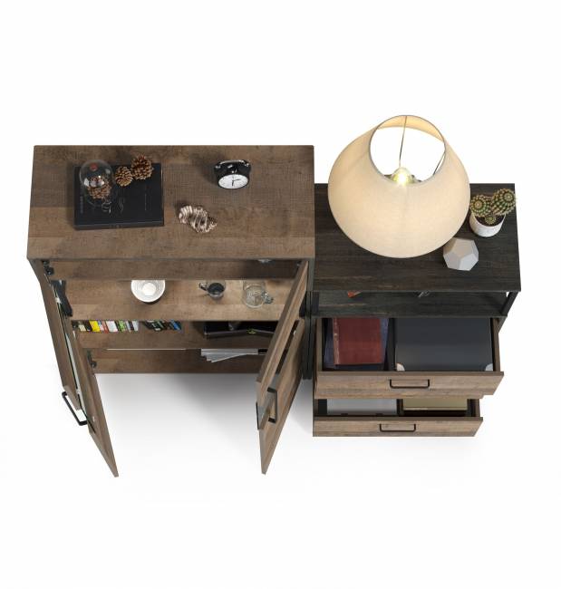 Комод с витриной с двумя дверками и подсветкой и комод с ящиками Трувор цвет дуб гранж песочный/интра