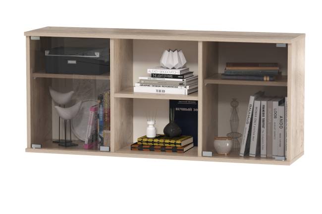 Компьютерный стол со шкафом и полкой со стеклом Бостон цвет дуб эндгрейн элегантный/фасады МДФ милк рикамо софт
