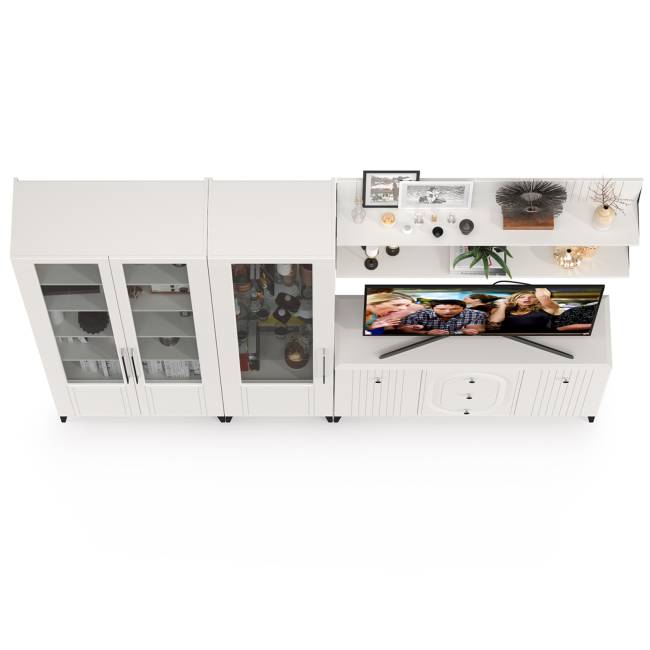 Тумба-комод и шкаф с тремя стеклянными дверками в гостиную Валенсия цвет белый шагрень