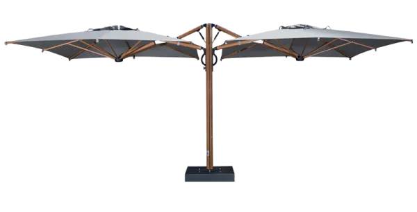 Зонт профессиональный двухкупольный 3.5х7.5 м Galaxia Dual T Timber имитация ироко, серебристо-серый 3500х7500 мм