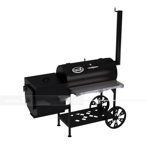 Гриль-Смокер казан XL, из стали толщиной 4 мм, печь слева, в термостойкой покраске