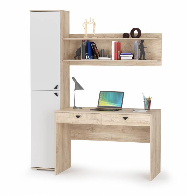 Стол компьютерный с пеналом и полкой Бостон цвет дуб эндгрейн элегантный/фасады МДФ милк рикамо софт