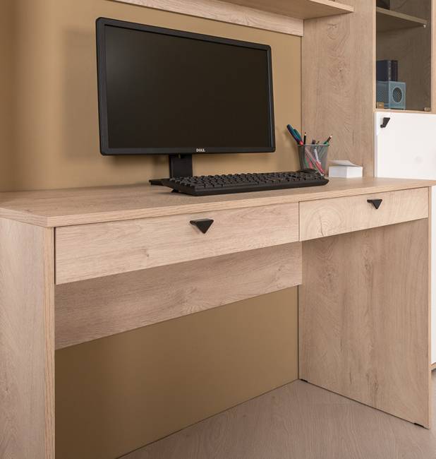 Стол компьютерный с пеналом и полкой Бостон цвет дуб эндгрейн элегантный/фасады МДФ милк рикамо софт