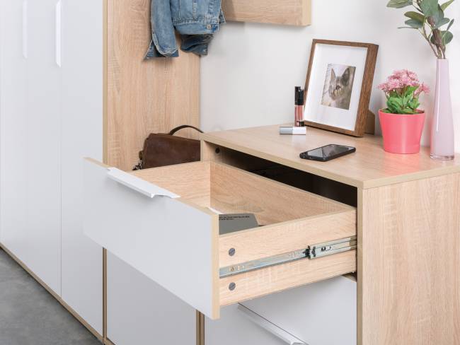 Тумба для обуви широкая Куба (Комод 13.113) цвет дуб сонома/белый премиум