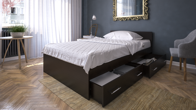 Кровать с ящиками Стандарт 1200 цвет венге
