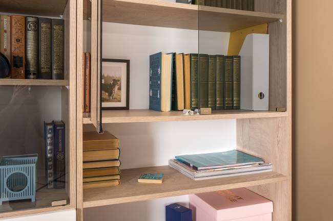 Рабочий стол с полкой и шкафом Бостон цвет дуб эндгрейн элегантный/фасады МДФ милк рикамо софт