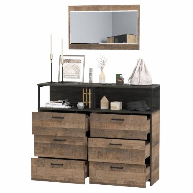 Два комода с ящиками Трувор 13.307.02 и зеркало цвет дуб гранж песочный/интра