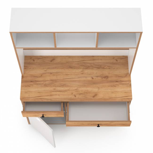 Письменный стол с надстройкой Вуди цвет белый премиум/дуб крафт золотой Письменный стол с надстройкой Вуди цвет белый премиум/дуб крафт золотой