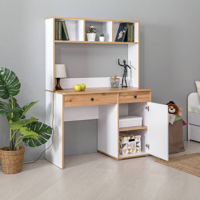 Письменный стол с надстройкой Вуди цвет белый премиум/дуб крафт золотой Письменный стол с надстройкой Вуди цвет белый премиум/дуб крафт золотой