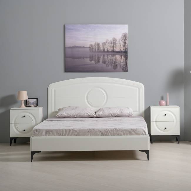 Кровать 1600 с ортопедическим основанием Валенсия и две тумбочки цвет белый шагрень