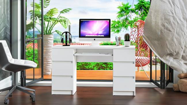 Компьютерный стол с двумя тумбами Мори МС-2 цвет белый