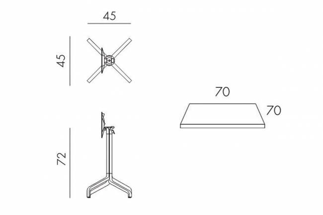 Стол складной квадратный Frasca Mini 70*70, белый (база + столешница)