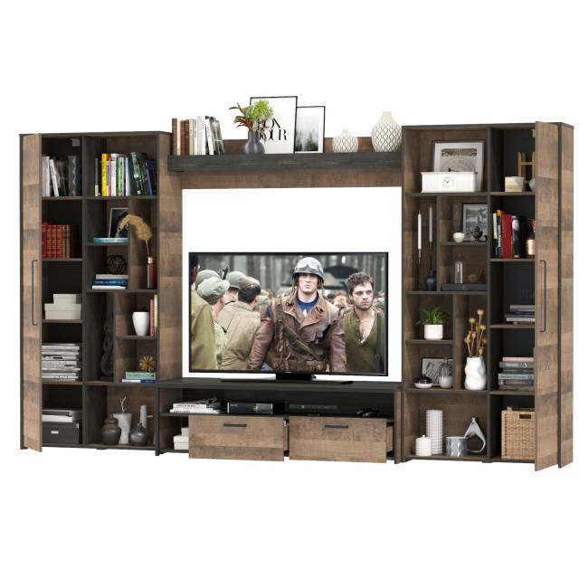 Большая стенка в гостиную в лофт стиле Трувор № 75 цвет дуб гранж песочный/интра