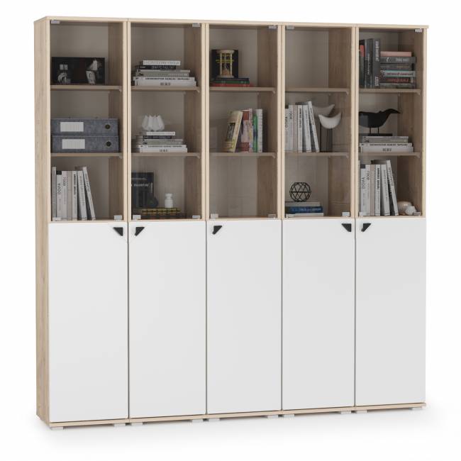 Шкафы со стёклами Бостон № 49 цвет дуб эндгрейн элегантный/фасады МДФ милк рикамо софт