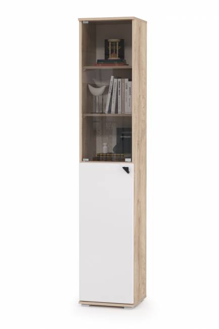 Шкафы со стёклами Бостон № 49 цвет дуб эндгрейн элегантный/фасады МДФ милк рикамо софт